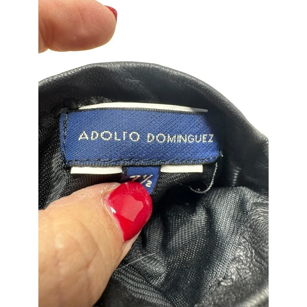 Adolfo Dominguez Black Ruched Leather Long Gloves womens Size 7½